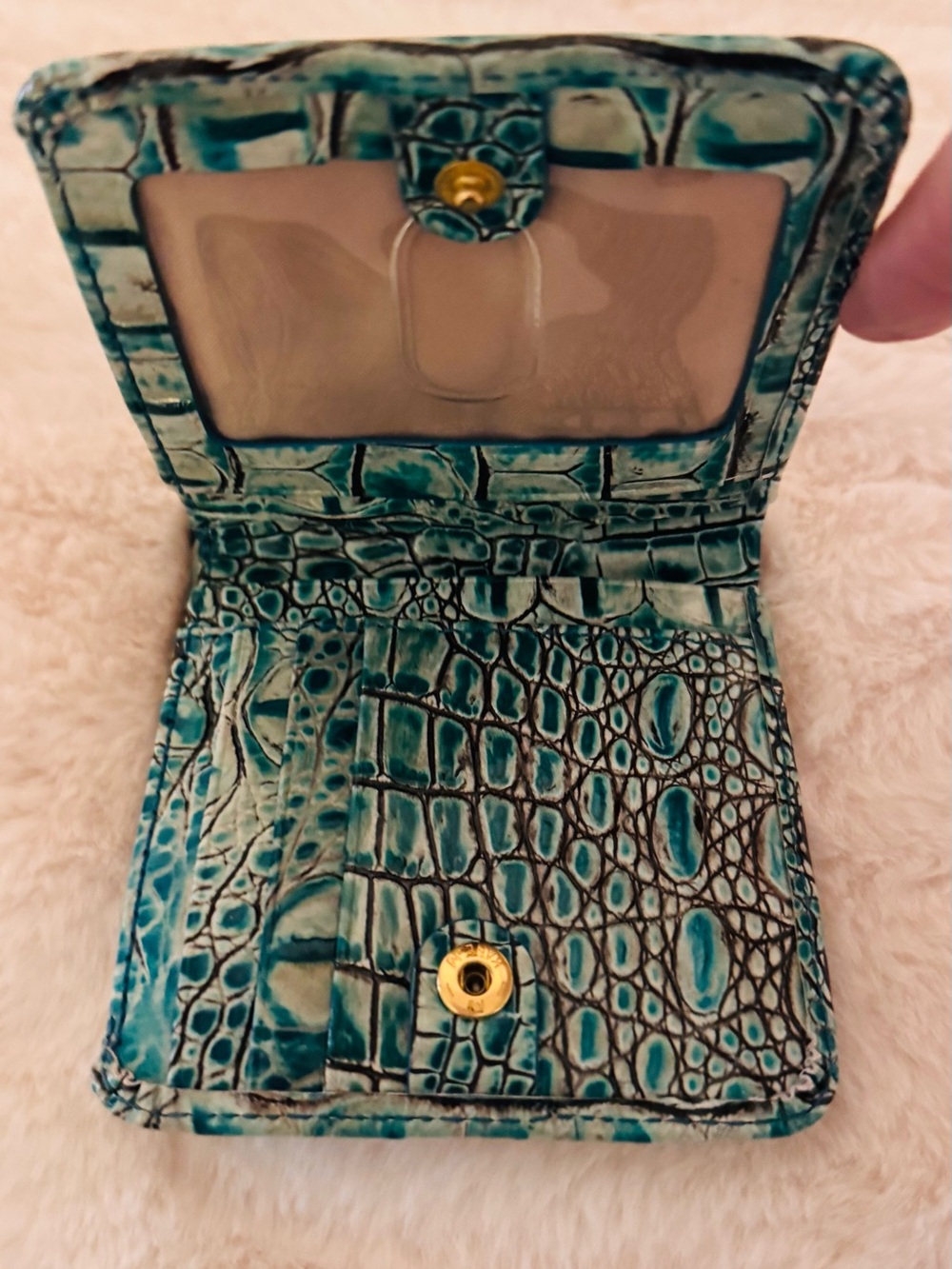 Brahmin Turquoise Croc-Embossed Small Wallet with Gold Hardware - Picture 2 of 3